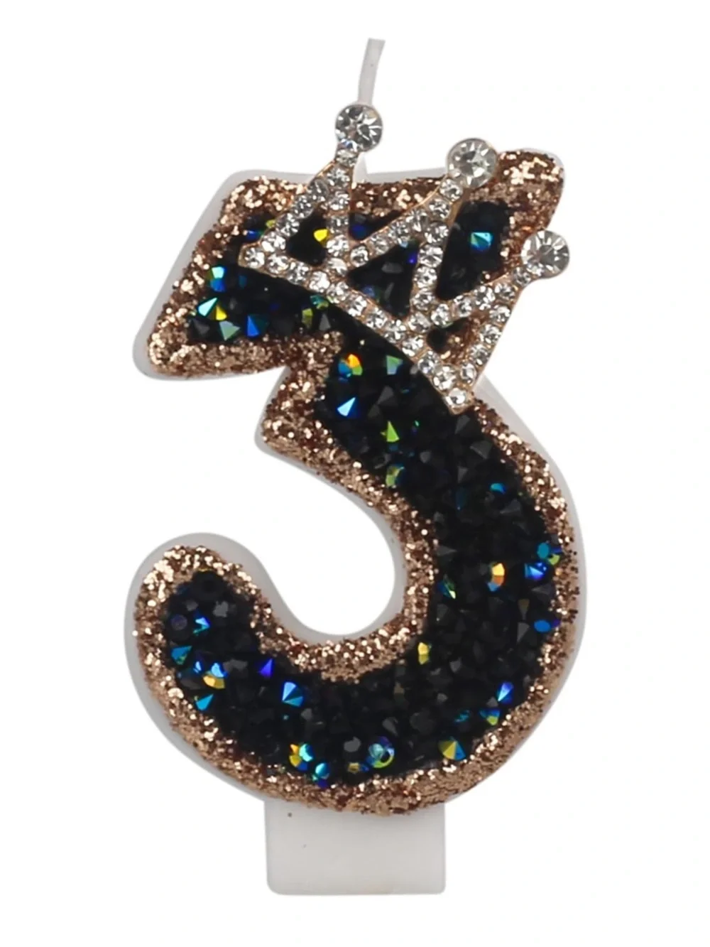 Sparkling Number 8 & 3 Candle with Rhinestone Crown - Black & Rose Gold